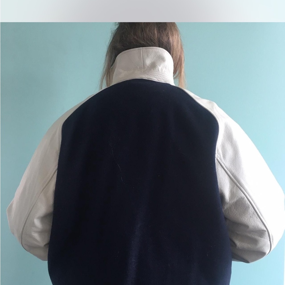 Vintage Varsity School Bomber Jacket: White Leather sleeves XL mint condition - Picture 3 of 4